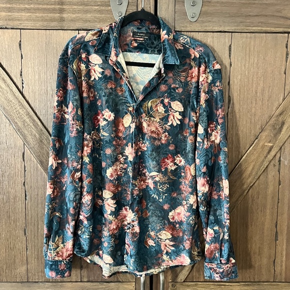 Zara Tops - Zara 70's Velvet Floral Relaxed Fit Long Sleeve Blouse with Sheer Sections Sz M